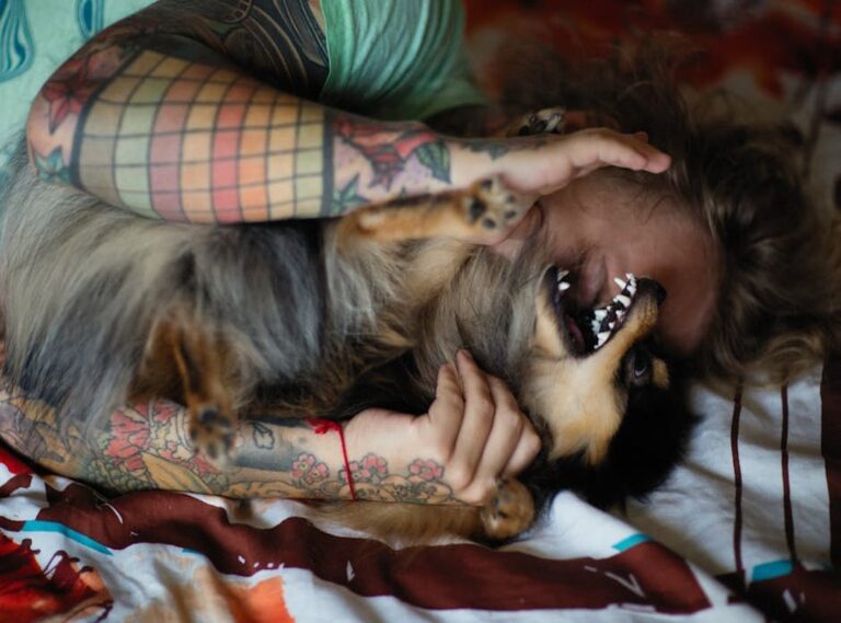 girl hugging dog tattoo