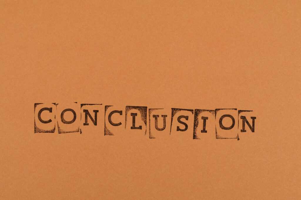 The word 'CONCLUSION' stamped with individual letters on an orange background.